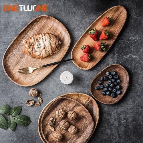 Whole Wood Fruit Dishes Dessert Bread Tray Snacks TeaTray Sushi Plates Tableware Set