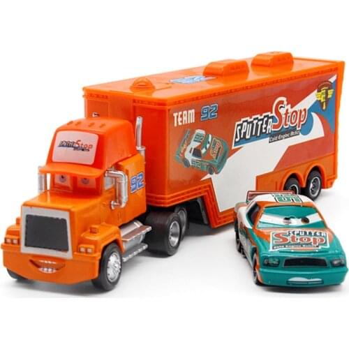 Disney Hot Sales Pixar Cars Lightning Mcqueen 2pcs No.92 Sputter Stop Mack Truck & Racer Metal Alloy Toys Car For Children Gift