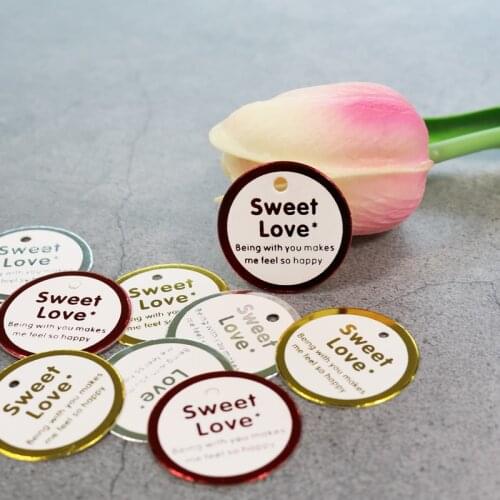 100pcs Mini Round Gift Tag Gold Silver Hot Stamping Sweet Love Baking Cookie Gift Paper Box Tags Label Wedding Party Decoration