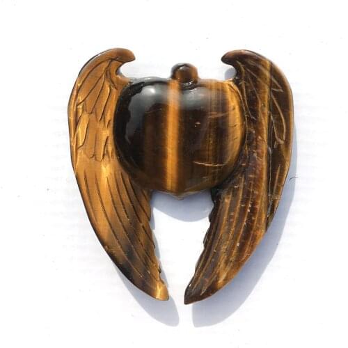 Natural Tiger Eye Stone Wing Heart Pendant Hand Carved Quartz Crystal Fly Wing Necklace Healing Crystal Charm Jewelry Gift