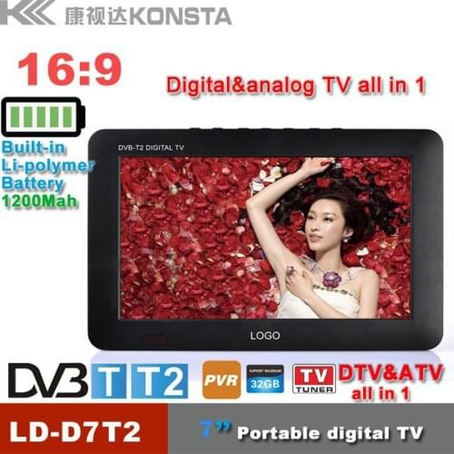 LEADSTAR 7inch 16:9 TFT DVBT2/DVBT digital & analog mini led HD portable TV all in 1 Support USB record TV program