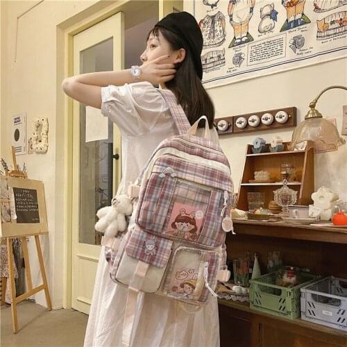 Small fresh plaid school bag female junior high school student Korean high school student Harajuku style large capacity backpack