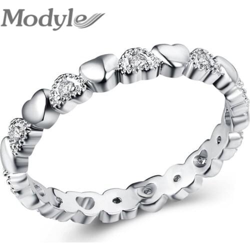 Modyle 2020 New Fashion Silver Color Stackable Ring Heart White CZ Finger Rings for Women Wedding Anniversary Jewelry
