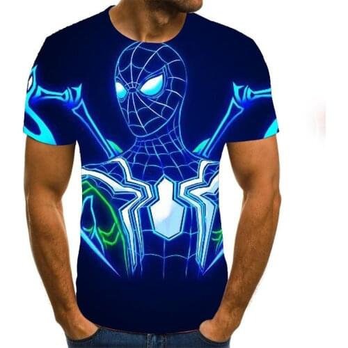 Marvel The Avengers 2021 New Summer Spiderman Printed Mens Short Sleeve 3D Printed T-shirt Casual Breathable Hip Hop T-shirts