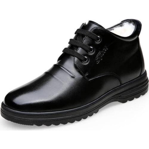 Winter High Top Plush Thermal Flats Mens Casual Shoes Waterproof Outdoor Massage Round Toe Casual Business Male Leather Shoes