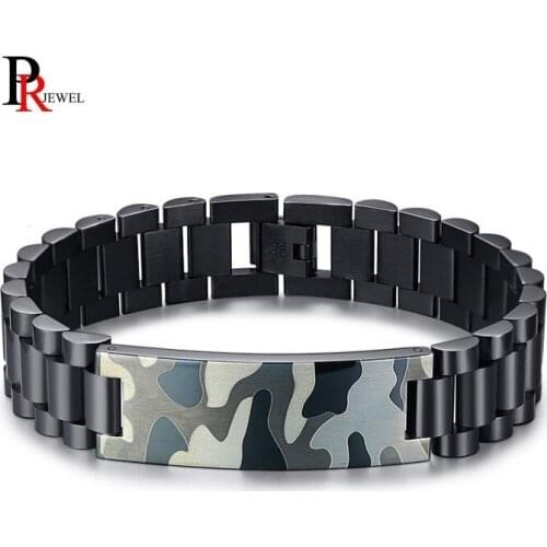 Camo Mens Link Chain Bracelets Punk Black Stainless Steel pulsera masculina Gifts for Soldier Army Team