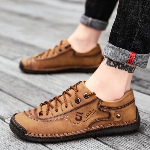Mens Casual Shoes Men Cow Leather Loafers Flat Handmade Breathable Moccasins Man Style Walking Shoes Comfortable Sneakers Male