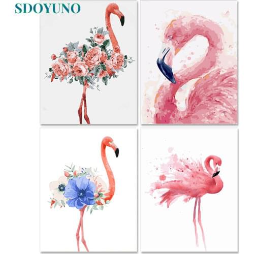 SDOYUNO Oil Painting By Numbers For Adults Flamingo 60x75cm DIY Paint By Numbers On Canvas Animals Frameless Home Decor Wall Art