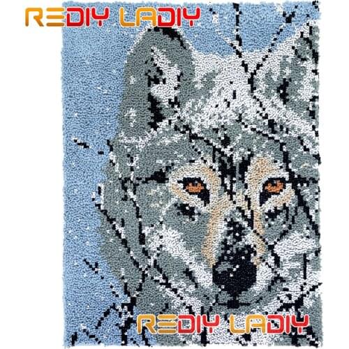 Latch Hook Rug Kits Lonely Wolf Plush Wall Hanging DIY Carpet Rug Chunky Yarn Arts Cushion Crocheted Floor Mat Hobby & Crafts