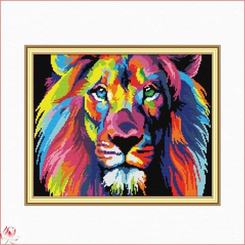 Color The Lion patterns counted 11CT 14CT DIY Cross Stitch Sets Chinese Cross-stitch Kits Embroidery Needlework Home Deco