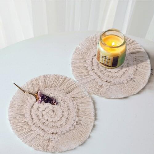 Boho Coasters Insulated Woven Coaster Cup Pad Mat with Tassels Boho Coasters Insulated Woven Coaster Cup Pad Mat with Tassels