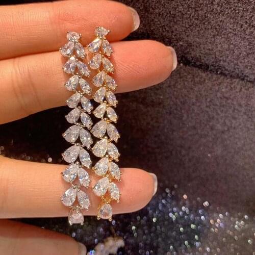 Luxury Wheat Statement Ear Drop Earrings For Women Wedding Cubic Zircon DUBAI Bridal Round Circle Earrings E5444