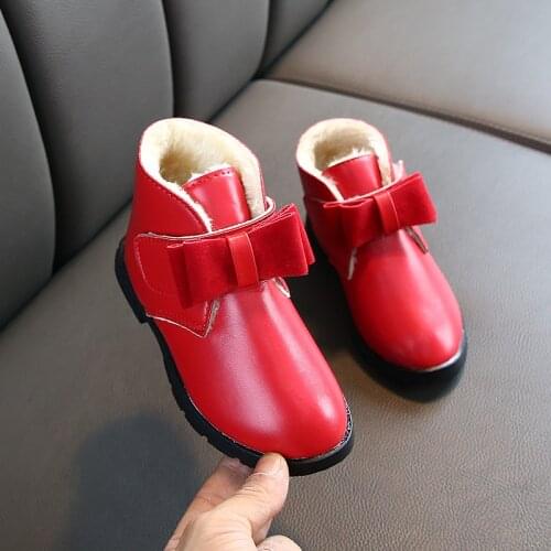 Girls Boots Children Snow Boots Size 26-36 Classic with Bow-knot Sweet Warm Winter Cotton Boots Ankle High Kids Martin Boots Hot