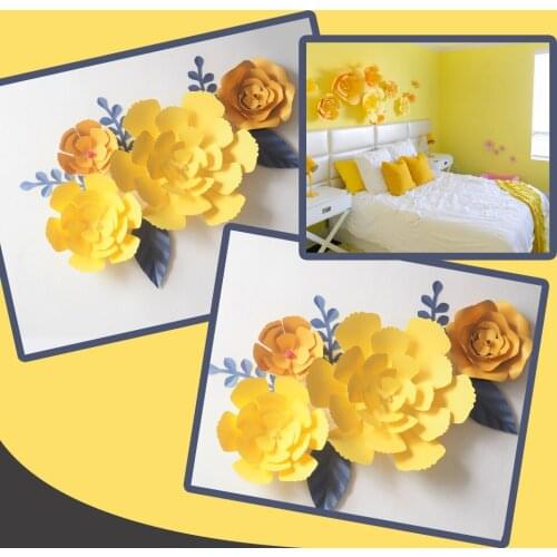 DIY Yellow Giant Paper Flowers Backdrop Artificial Handmade Flower 4PCS+Leaves 5PCS Bedroom Wall Deco Yellow Video