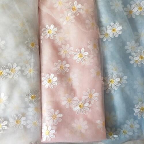 5Yard Daisy Flower Embroidered Mesh Cloth French Net Lace Fabric DIY Curtain Baby Childrens Clothing Wedding Dress Tulle Fabric