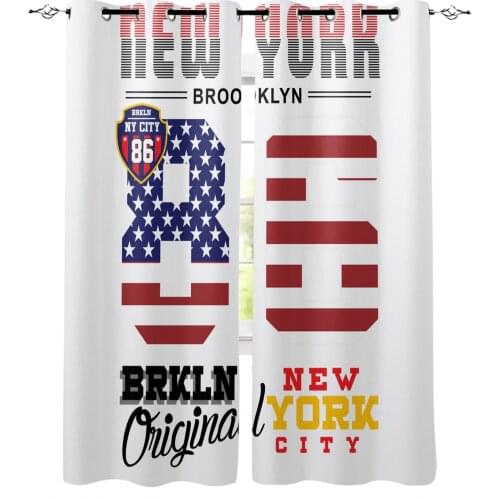 New York Text American Flag Numbers Curtain For Kitchen Living Room Bedroom Curtains Home Decoration Window Treatments Drapes