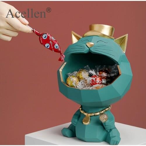 Lucky Cat Figurine Home Decor Modern Nordic Candy Storage Box Flat Back Resin Geometric Desk Living Room Decoration Accessories