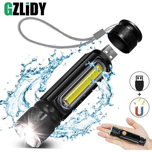 USB Rechargeable LED Flashlight Bicycle Light Side light design + Tail magnet design Multi-function Zoomable Torch For camping
