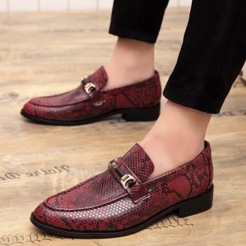 Newst British Mens Pointed Snakeskin Slip-on Shoes Dress Wedding Prom Homecoming Oxford Footwear Sapato Social Masculino