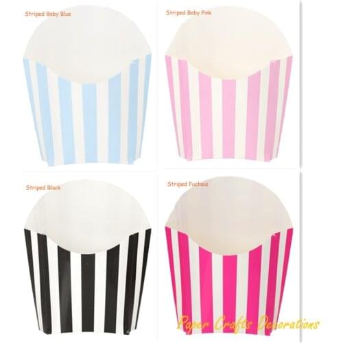 Pack of 12 Striped Goody Treat Fry Boxes Paper Favors Box Birthday Baby Shower Party Table Supplies