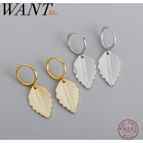 WANTME Fashion Bohemian Genuine 100% 925 Sterling Silver Leaf Stud Earrings for Women Exaggerated Hip Hop Jewelry Birthday Gift