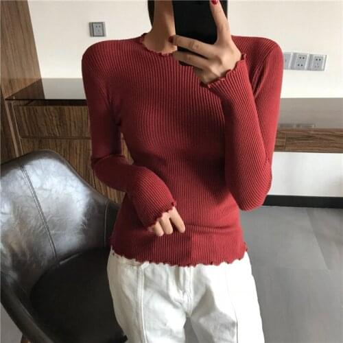 Women Slim Sexy Knitted Pullovers Pull Femme O Neck Ruched Women Sweater High Elastic Solid 2021 Fall Winter Fashion Sweater