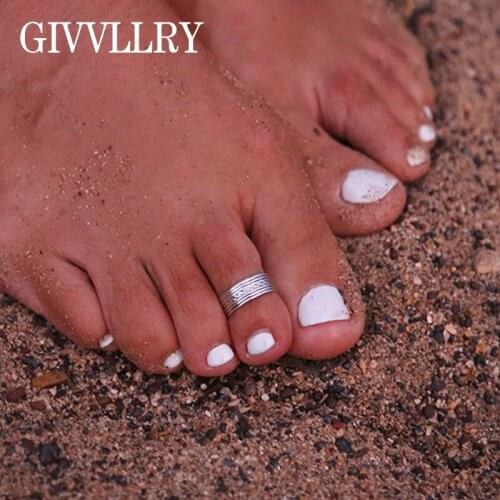 GIVVLLRY 8 pcs/set Carved Flower Totem Foot Rings Boho Beach Jewelry Bohemian Vintage Tibetan Silver Open Toe Rings for Women