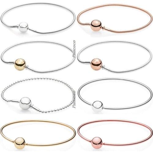 Authentic 925 Sterling Silver Rose Ball Clasp Essence Collection Beaded Bracelet Bangle Fit Women Bead Charm Pandora Jewelry