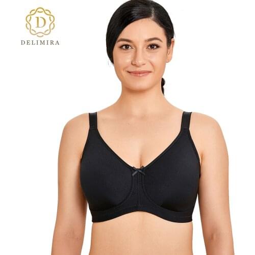 DELIMIRA Womens Mastectomy Bras Full Coverage Unlined Wire-Free Pockets Bra Plus Size
