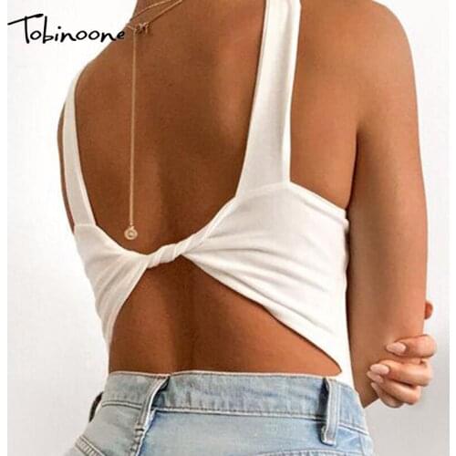 Tobinoone Women Sleeveless Bodysuit White 2020 Summer Elastic Sexy Body Tops Backless Casual Party Basic Ladies Bodysuits