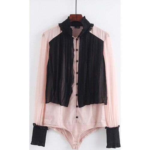 Women Lapel Long Sleeve Casual Playsuits Lady Single Breasted Chiffon Rompers Jumpsuit Overalls