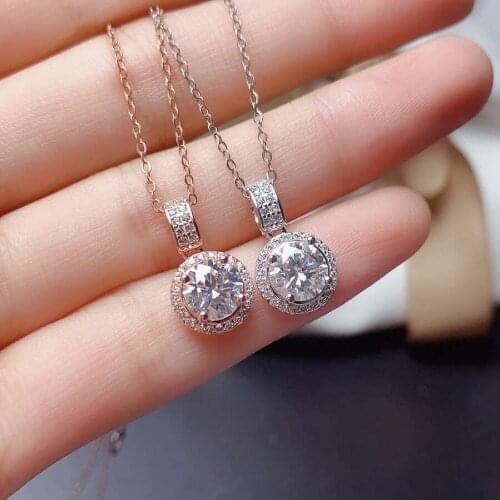 Wedding Gifts Round 2ct Diamond Pendant Necklace for Women 925 Sterling Silver Fashion Choker Necklace Fine Jewelry Christmas