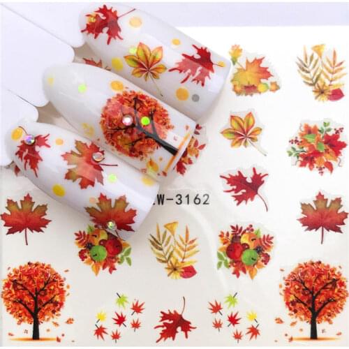 YWK 1 Sheet Maple / Feather / Flower Water Transfer Nail Sticker Decals Beauty Decoration Designs DIY Color Tattoo Tip