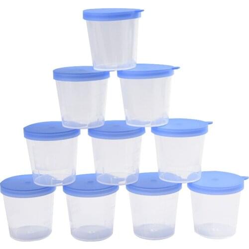 10 PCS Urine Container Specimen Cup Sample Bottle 40ML Vol Molded Graduation ML And Oz PP EO Sterile Blue Cap Plastic Cups