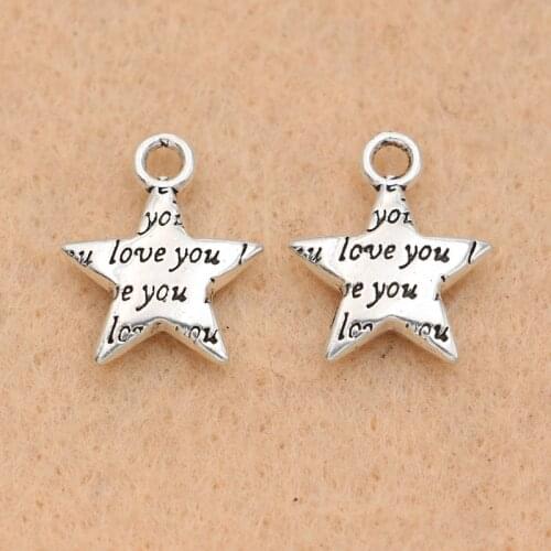 10PCS Antique Silver Plated I Love You Star Charms Pendants Jewelry Making Bracelet Findings Crafts Accessories 15mm