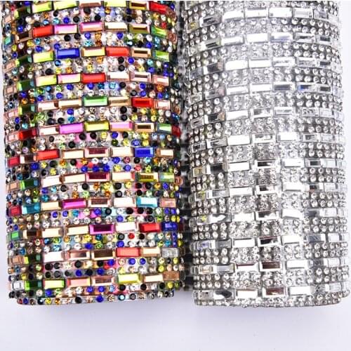 24*40 Cm 3*7Mm Long Glass Rhinestone Mesh Sheet Color Crystal Diamond Sticker Diy Decoration Clothing Shoe Wedding Accessories