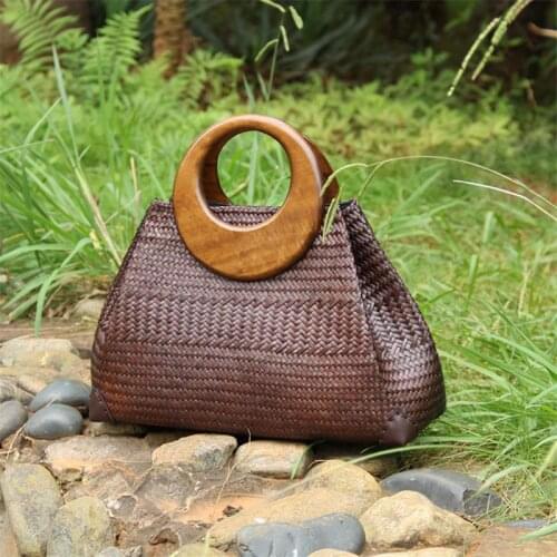 38x27CM New Style Women Thailand Straw Bag Beach Bag Travel Holiday Seaside Rattan Hand-woven Handbag Big Bag a6108