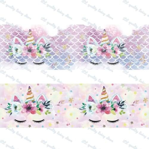 75mm Flower and unicorn grosgrain printed halloween ribbon 10 yards a set DIY Art Handmade Materials Ribbons and diy bows tape