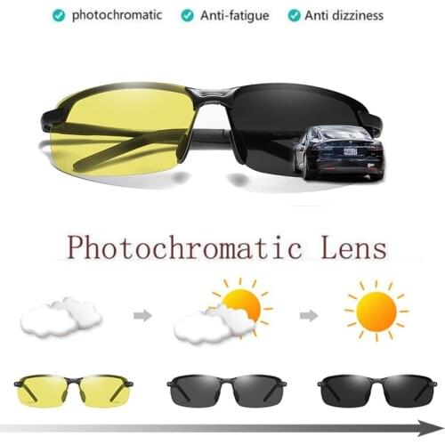 Aluminum Magnesium Photochromic Sunglasses Polarized Night Vision Anti-Glare Glasses Men Driver Yellow Gray Change Driving Glass