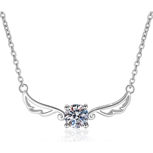 ANZIW 925 Sterling Silver Moissanite Diamond Angel Wings Neckalces Silver 5.0mm Necklace Women Wedding Engagement Party Jewery