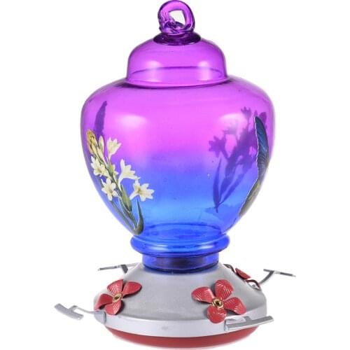 Bird Water Feeder Bottle Hummingbird Feeder Bird Perch for Outdoors Patio Hand Blown Glass Hummingbird Feeder