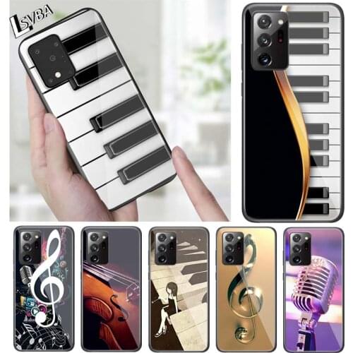 Love Music Guitar for Samsung Note 20 S20 Ultra Plus A91 A71 A51 A41 A31 A21 A21S A11 A01 Bright Black Phone Case