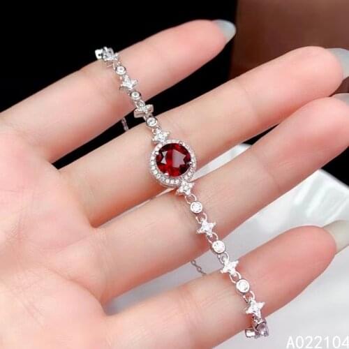 KJJEAXCMY fine jewelry 925 sterling silver inlaid natural garnet women exquisite vintage round OL style gem hand bracelet suppor