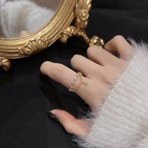 Star Chain Index Finger Ring Golden Copper Opening Rings Adjustable Fashion Party Jewelry Accessories 2021 New Trendy