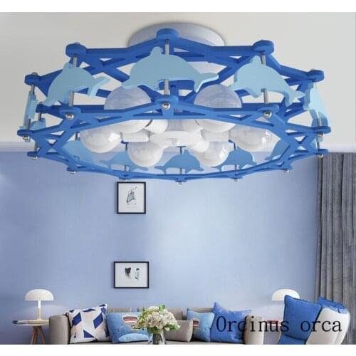 Cartoon creative dolphin ceiling lamp boy bedroom childrens room lamp American personality blue LED ceiling lamp free shipping