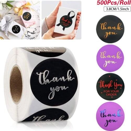 500pcs 1.5inch Black&Purple Thank You Sticker Scrapbooking Circle Gold foil Stickers for Business Order Card Envelope