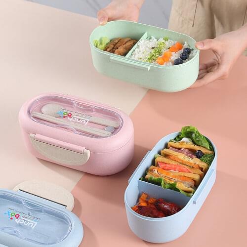 Lunch Box Microwave Leakproof Wheat Straw Office Dinnerware Food Storage Container Children Kids School Portable Bento Box Bag