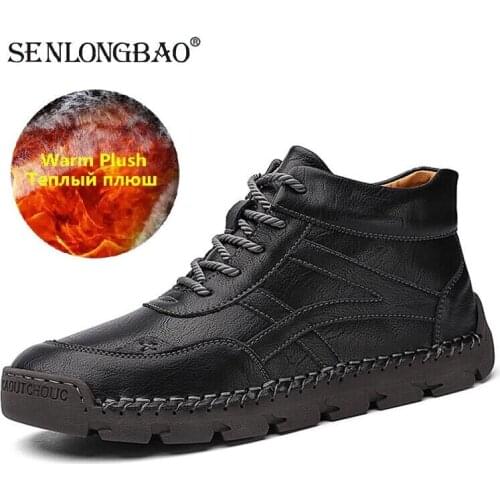 Hot Sale Mens Ankle Boots Plush Warm Mens Winter Boots British Style Mens Snow Boots Outdoor Waterproof Mens Footwear 38-48