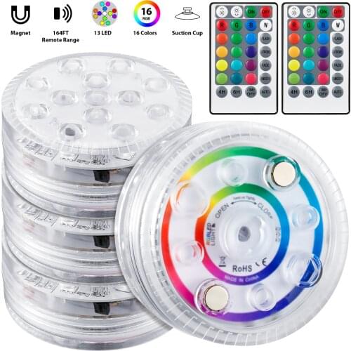 Magnetic Suction Cups 13 LED RGB Submersible Light Remote Underwater Lamp Outdoor Night Light Swimming Pool Vase Garden Party