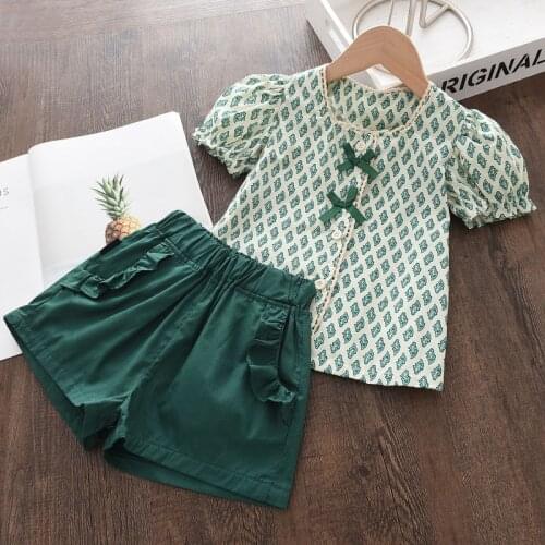 Fashion Toddler Baby Girls Kids Summer Advanced Clothes Flower Sleeveless High Waist Green Tops Shorts Outfit Set 2Pcs 2-6Y Suit